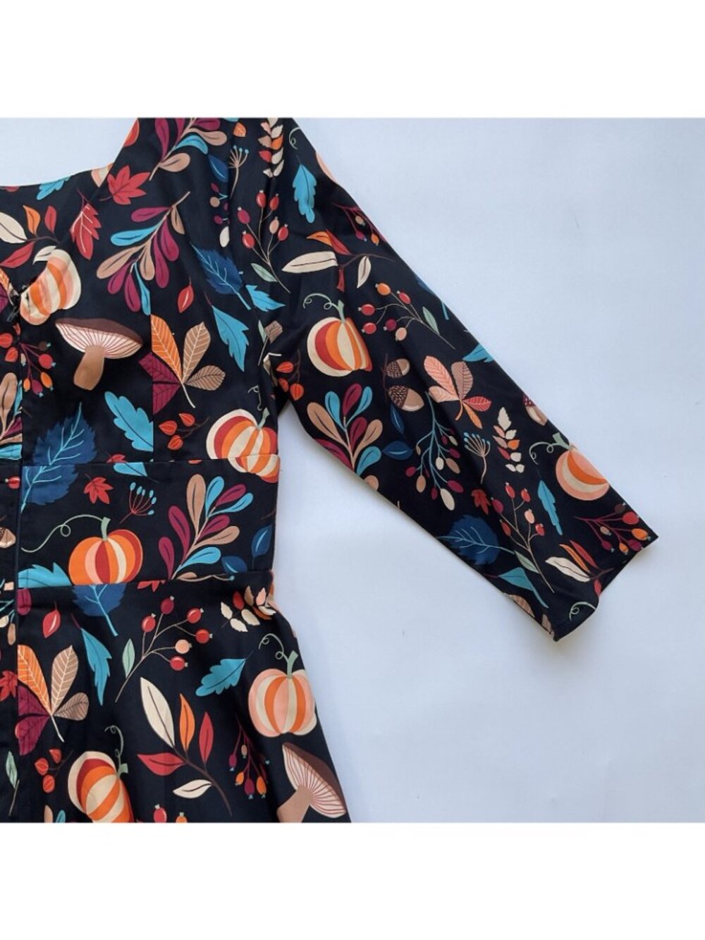 Eva Rose Women’s Pumpkin & Leaves Retro Print Dress 3/4 Sleeves Printed Size L - Picture 3 of 9